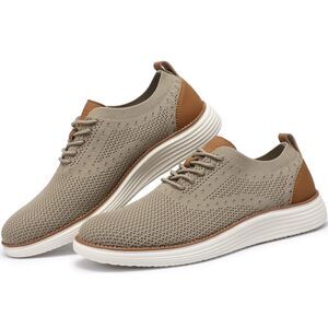 VILOCY Men's Mesh Dress Sneakers Size 9 Khaki Casual Walking Dress Tennis